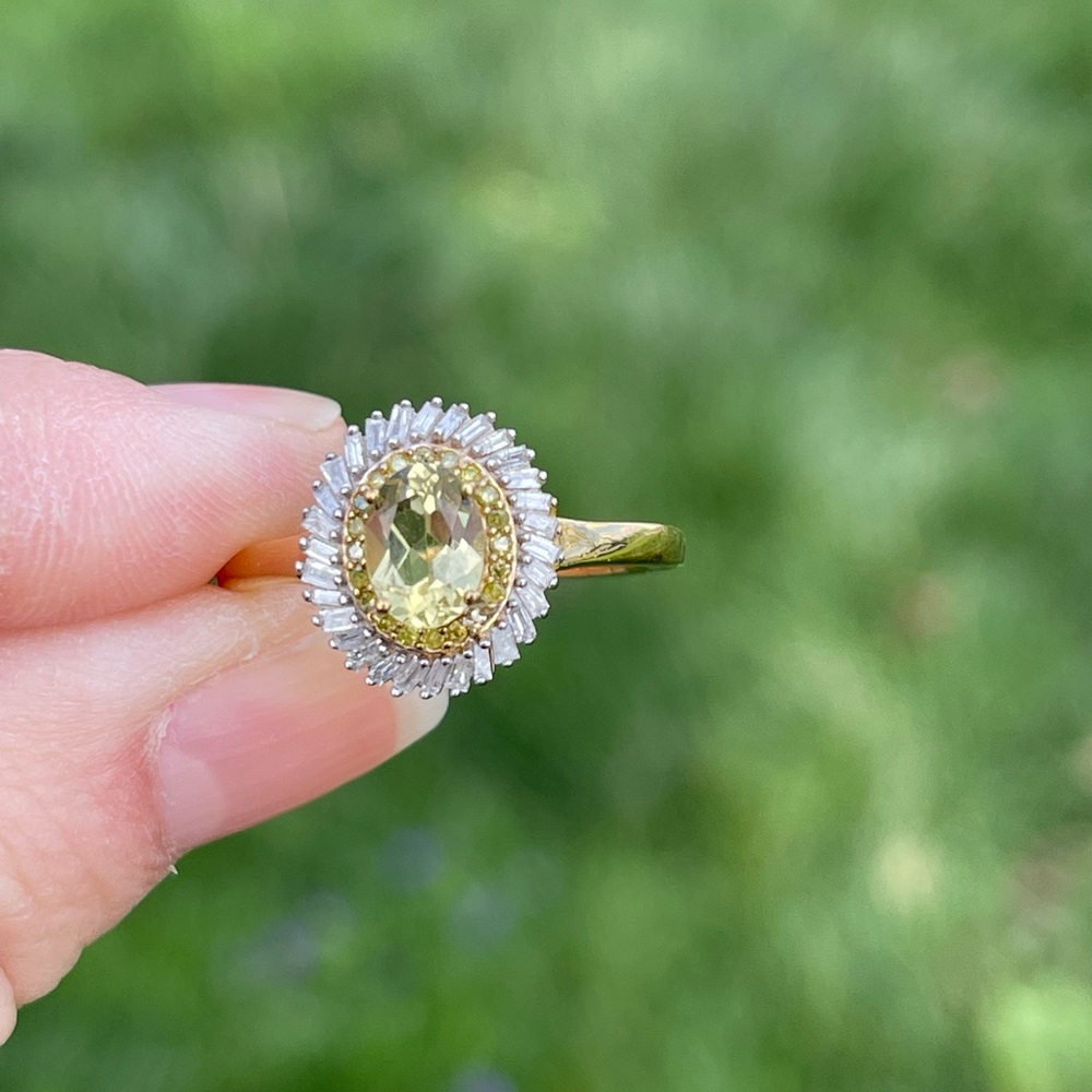 Yellow apatite and natural yellow and white diamond ring
